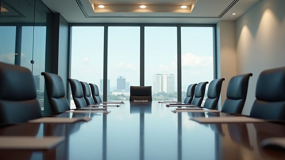 Eye-level view of a modern office meeting room with a round table
