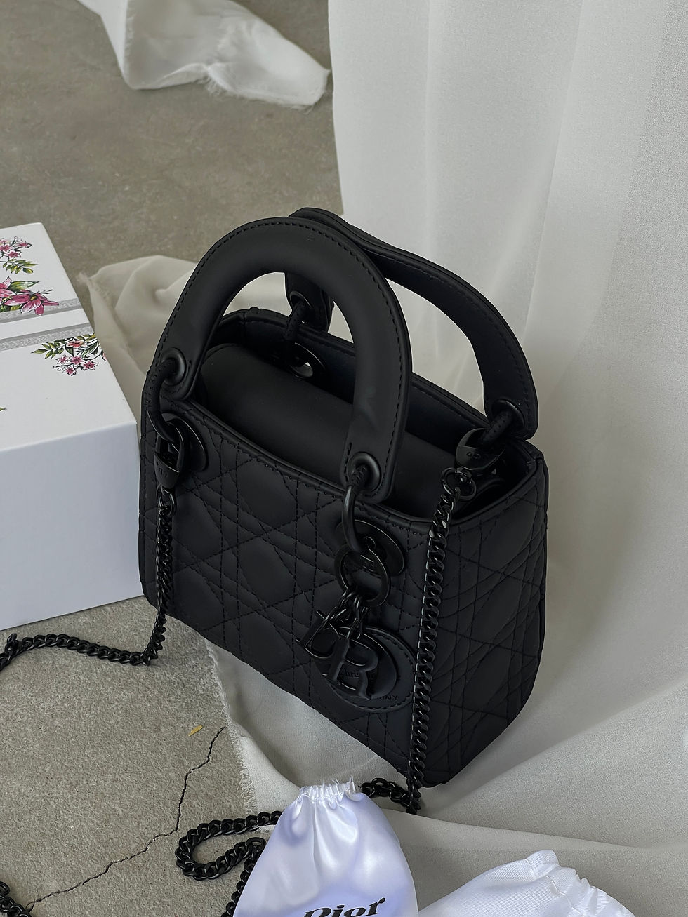 Жіноча сумка Mini Lady Dior Bag Black Ultramatte Cannage