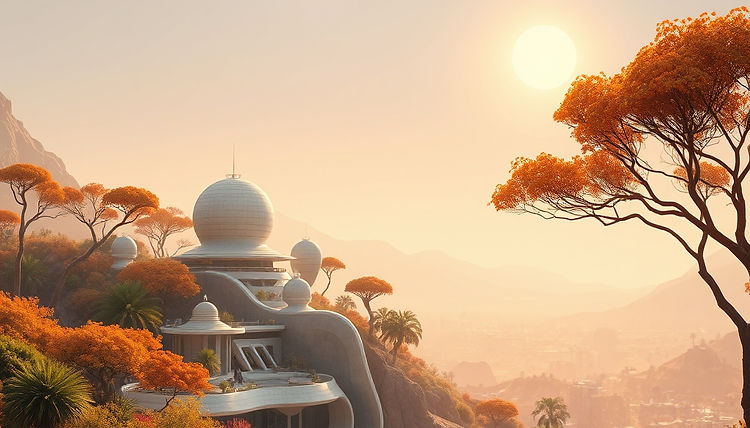 _A bright daytime scene on a distant alien world, otherworldly exotic trees and flora in v
