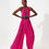 Thumbnail: Satin Halter Neck Pleated Maxi Jumpsuit in Fuchsia