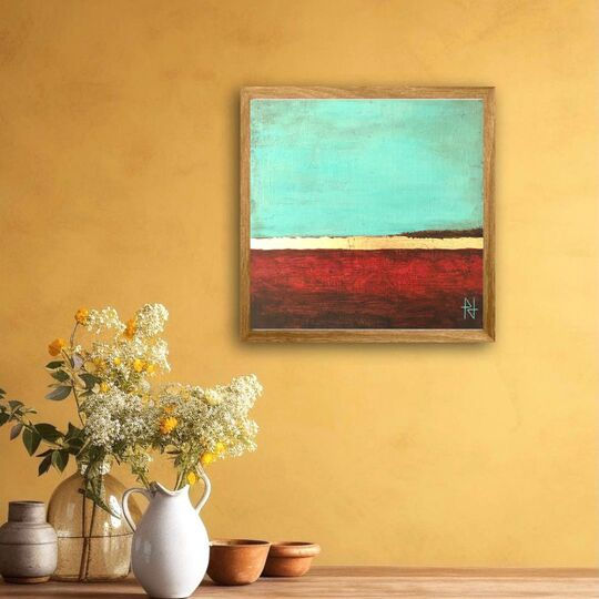 Miniature : peinture de paysage par l'artiste Patricia Jean-Cabot in situ sur un mur ocre