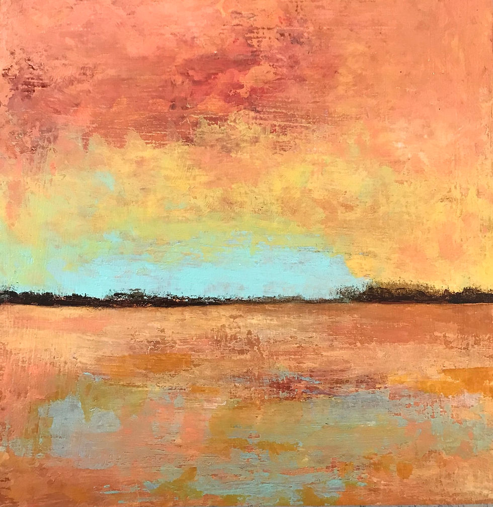 Petite peinture de paysage en cours de réalisation dans les tons d'ocres