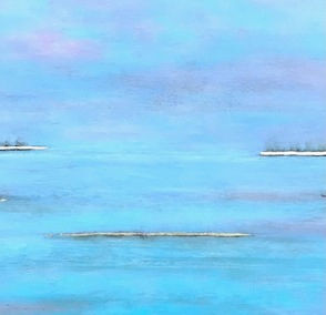 Détail d'un paysage semi abstrait de salins de Camargue. palette bleue er rose par l'artiste Patricia Jean-Cabot