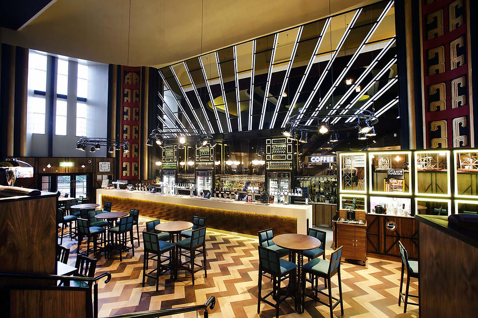 Feature mirror wall behind bar