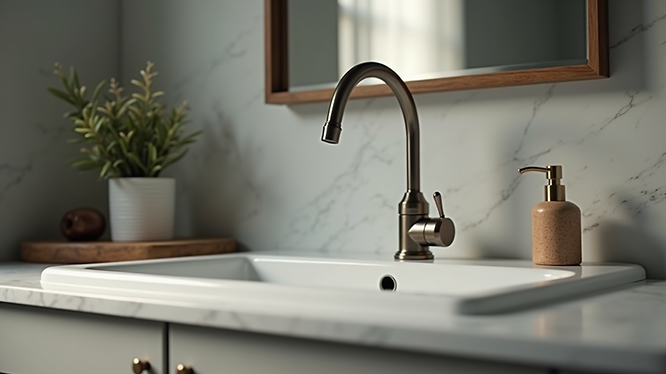Close-up view of a classic faucet and sink setup