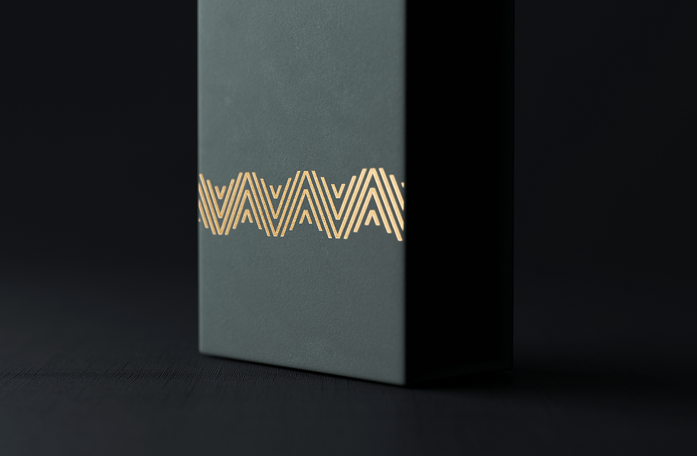 Gold-foil design on dark-green box