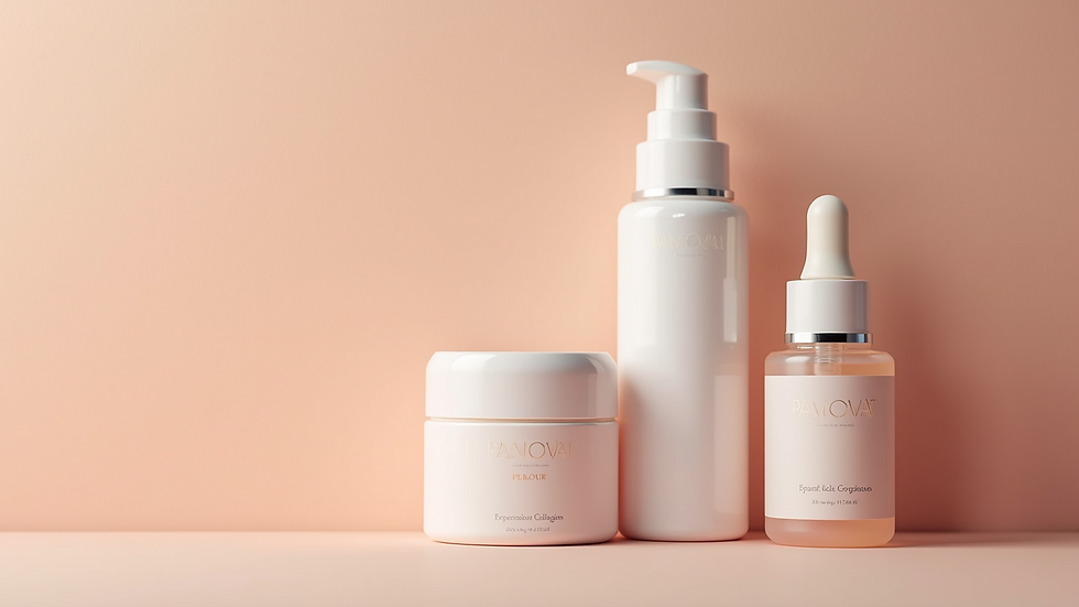 High angle view of personalized skincare products arranged neatly
