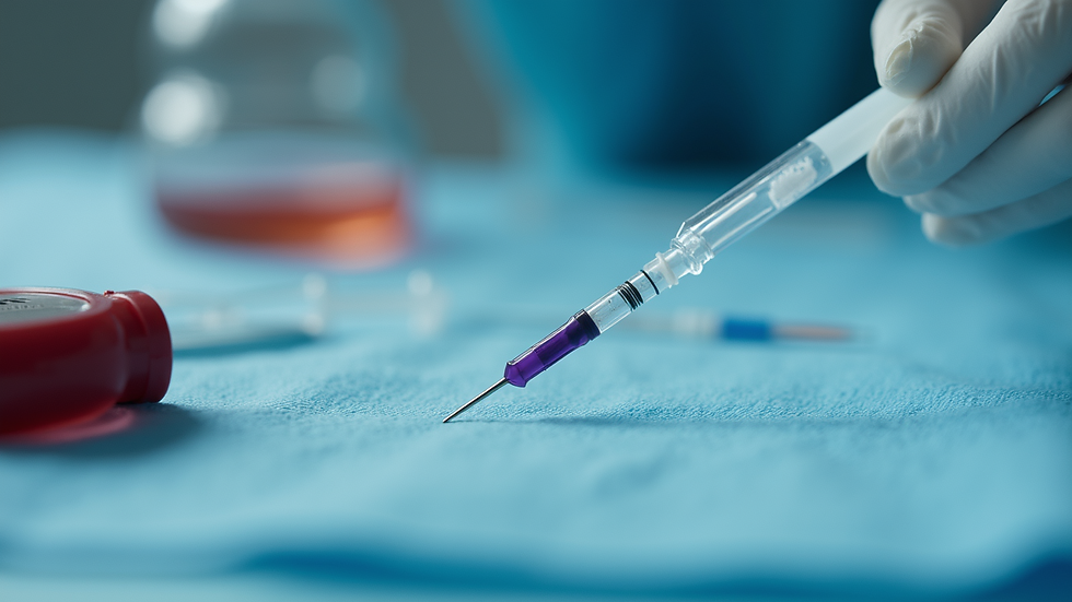 Eye-level view of a sterile needle and PRP preparation equipment
