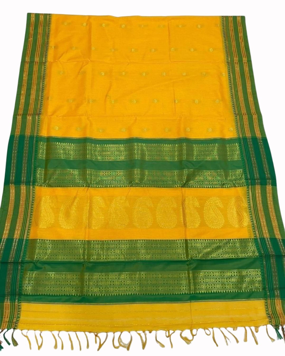 Beautiful Bright Yellow Narayanpeth Border Cotton Acrylic Saree