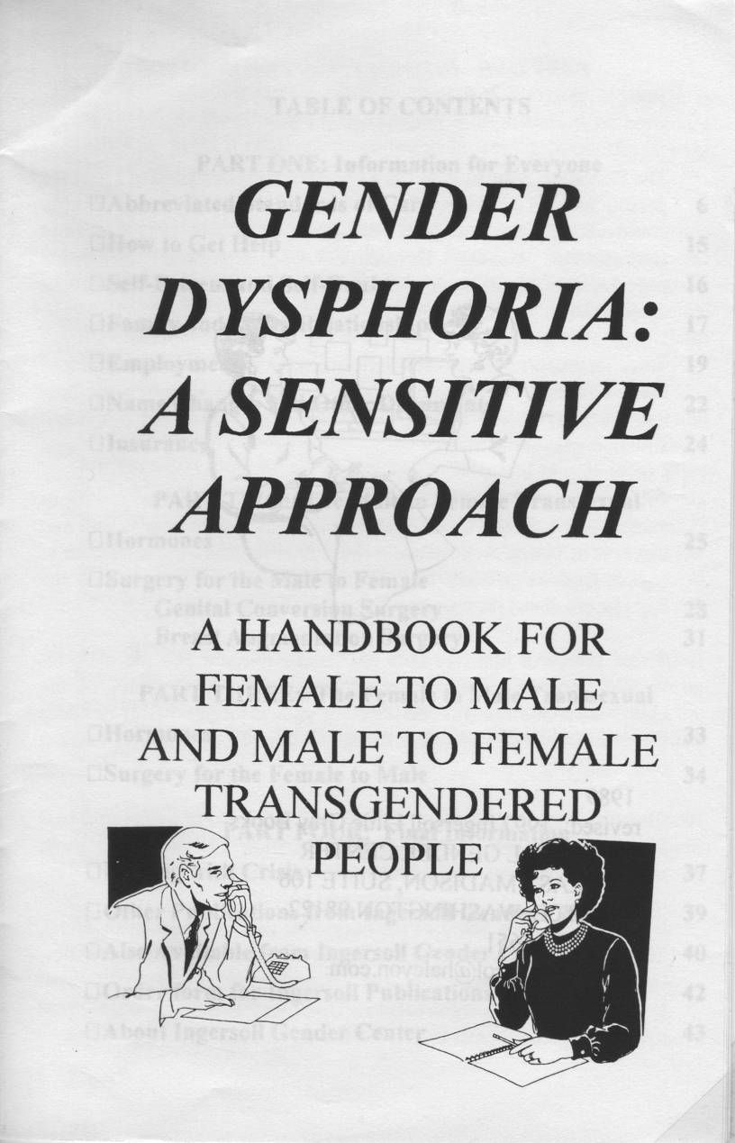 "Gender Dysphoria: A Sensitive Approach" Informational pamphlet, date unknown