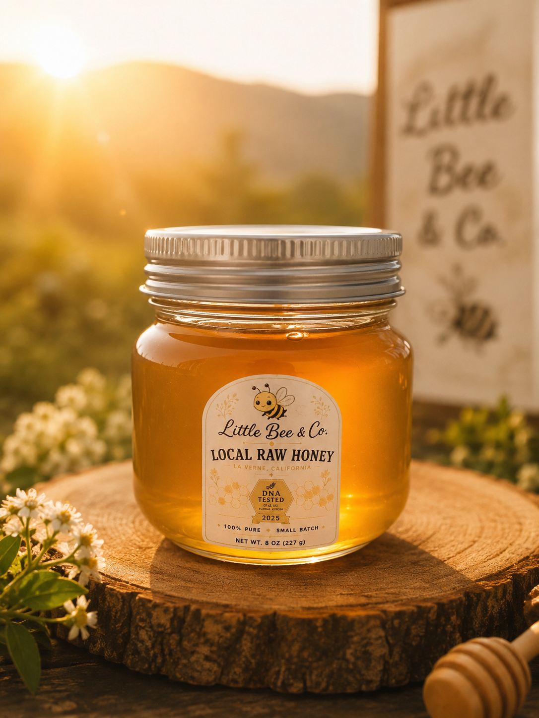 Little Bee & Co. 2025 batch raw honey jar