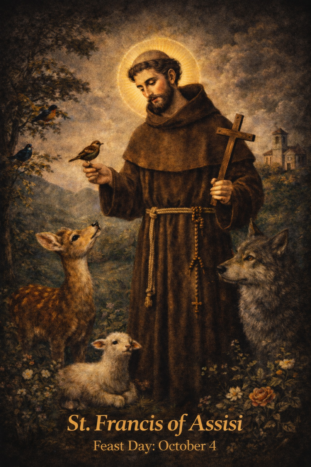 St. Francis of Assisi Catholic prayer card illustration