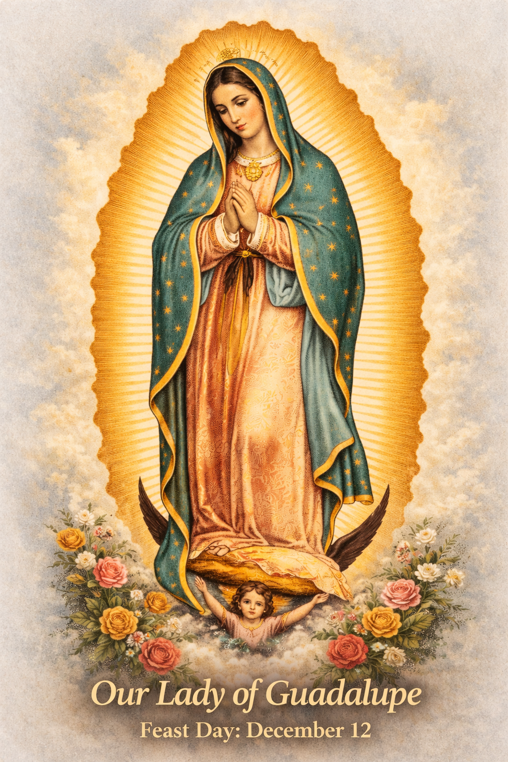 Our Lady of Guadalupe Catholic prayer card illustration
