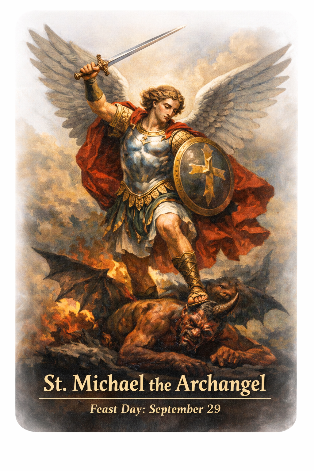 St. Michael the Archangel Catholic prayer card illustration