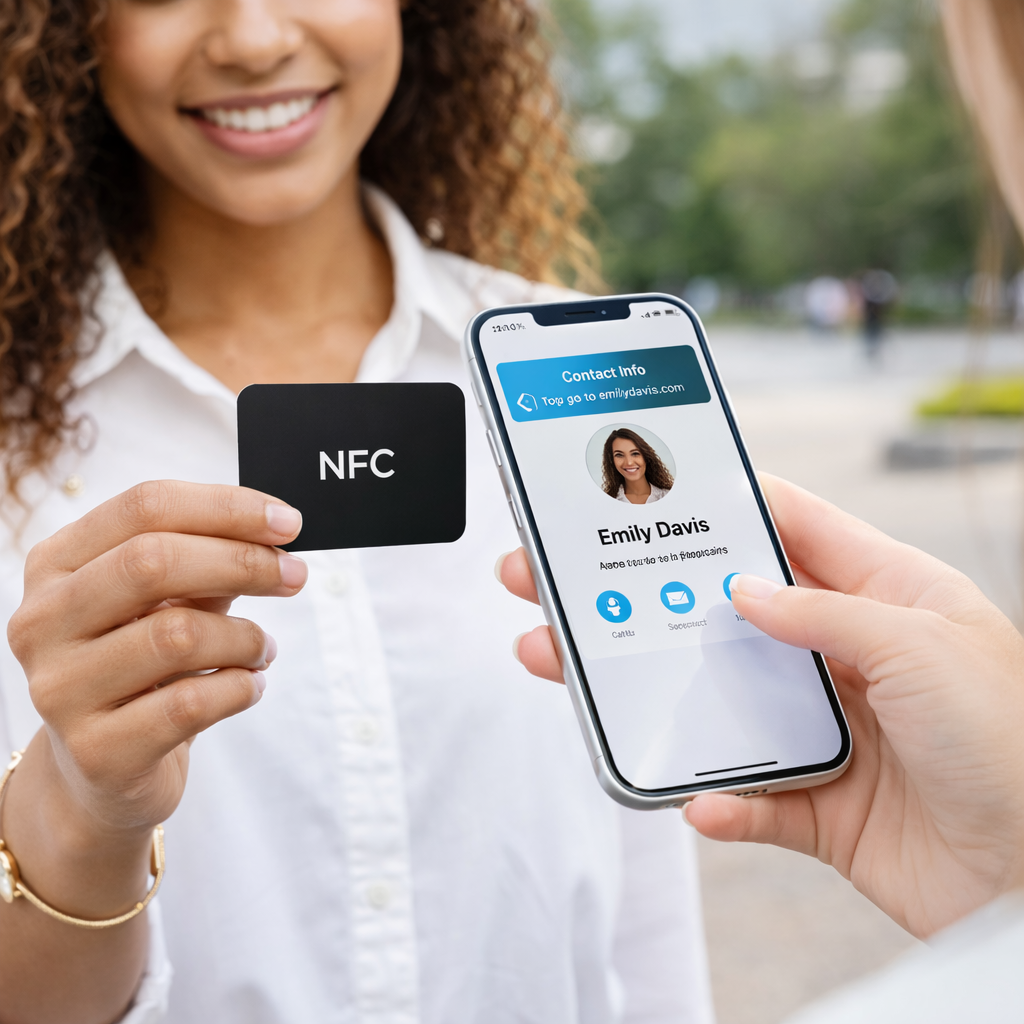 People exchanging contact info with NFC cards