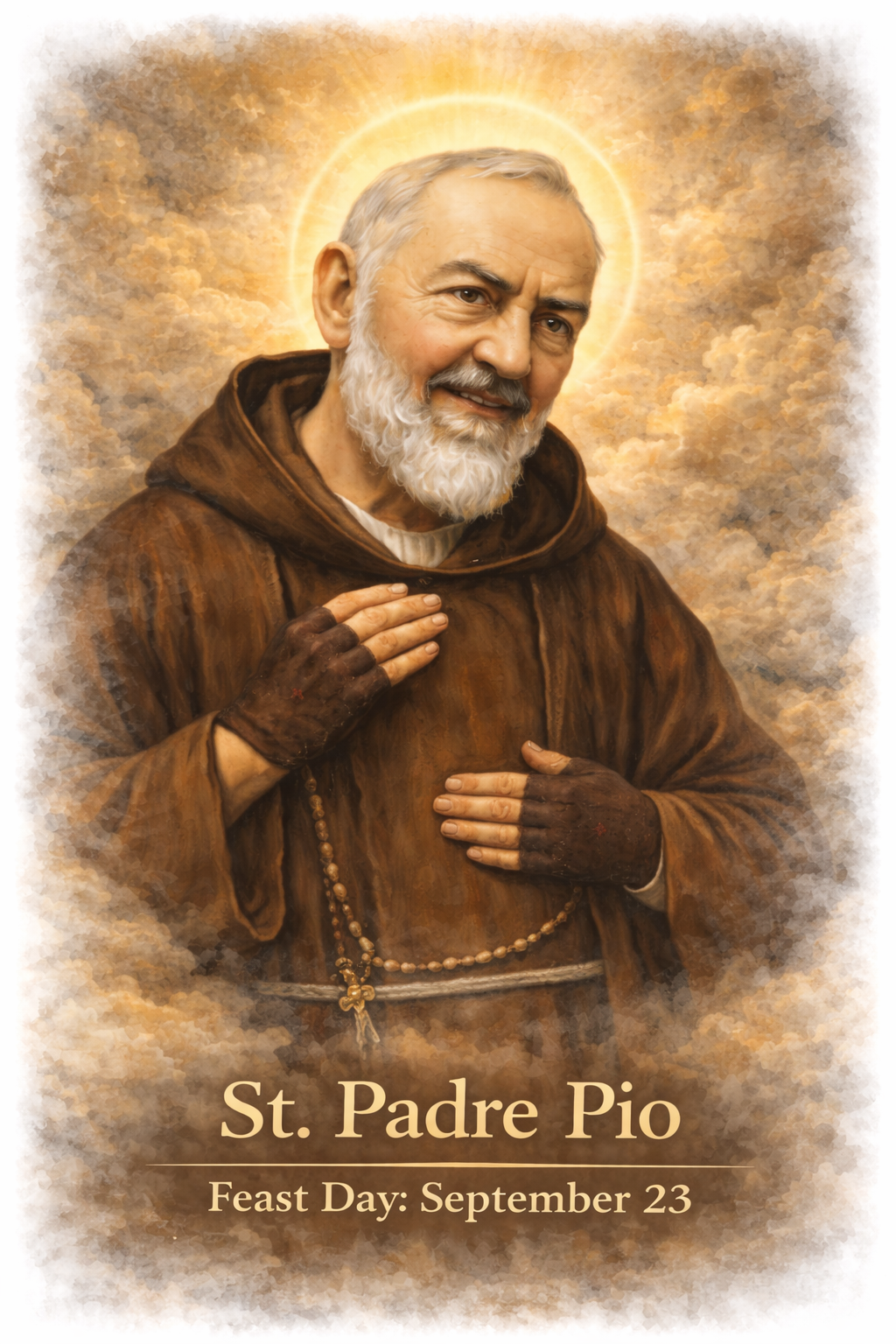 Padre Pio Catholic prayer card illustration