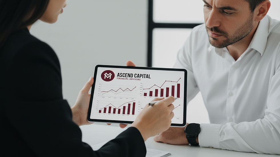 Close-up view of a financial advisor discussing charts with a business owner