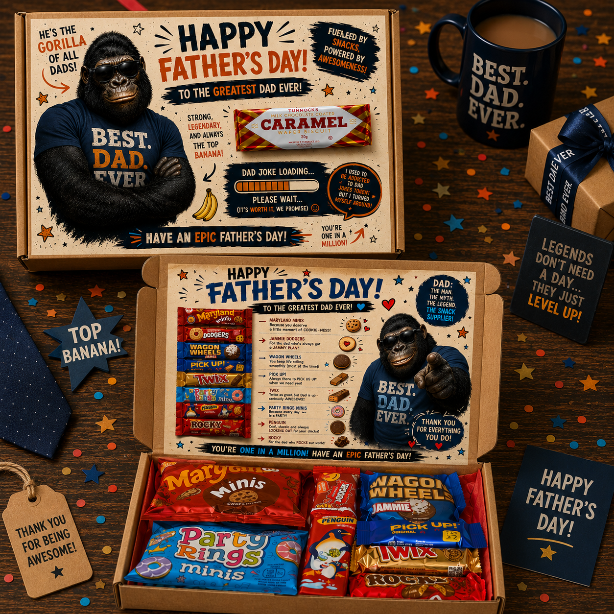 Funny Fathers Day Gorilla Chocolate Gift Box Hamper Dad Biscuit Treat Present