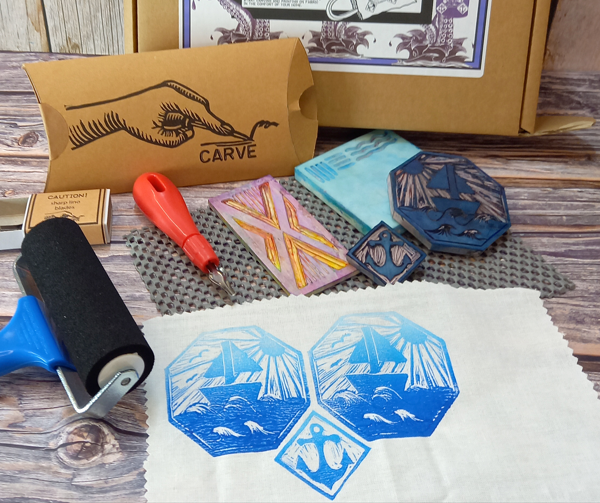 Thumbnail: Thick white fabric printing lino (8cm x 8cm)