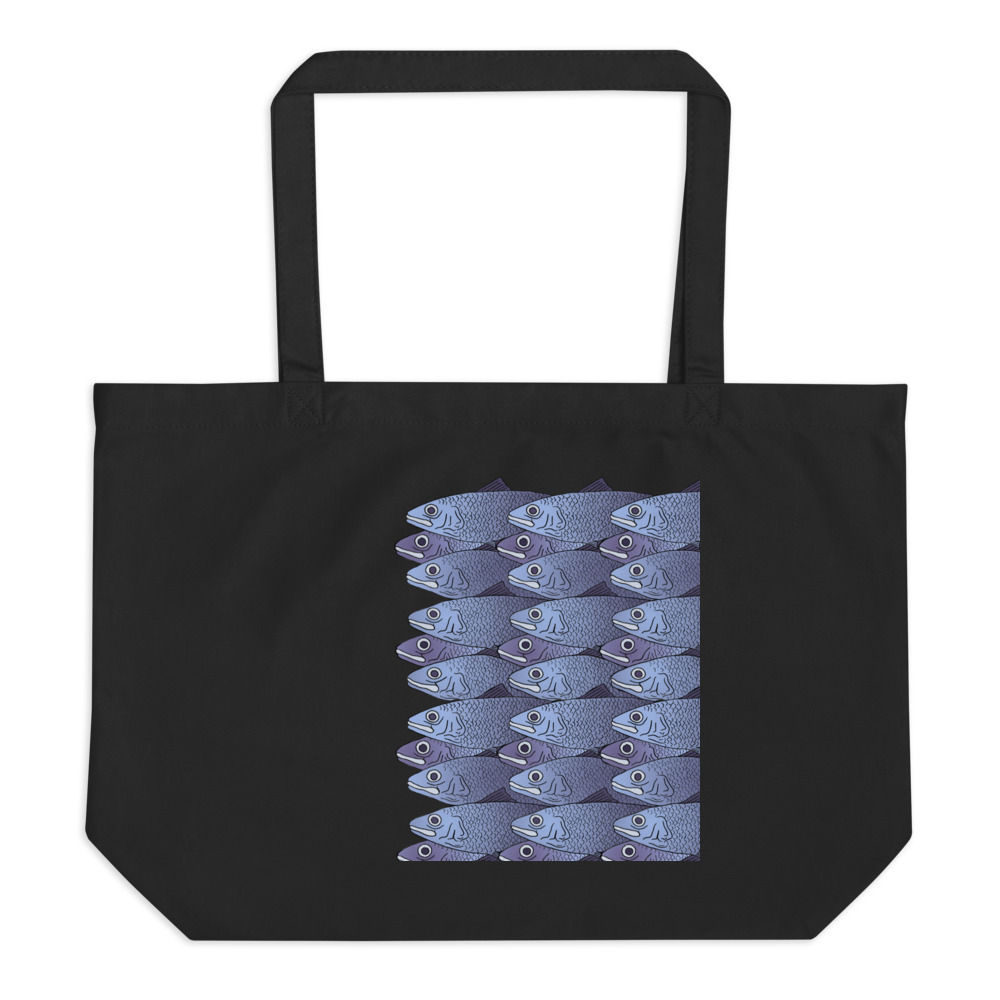 Large organic tote bag with Fish Shoal