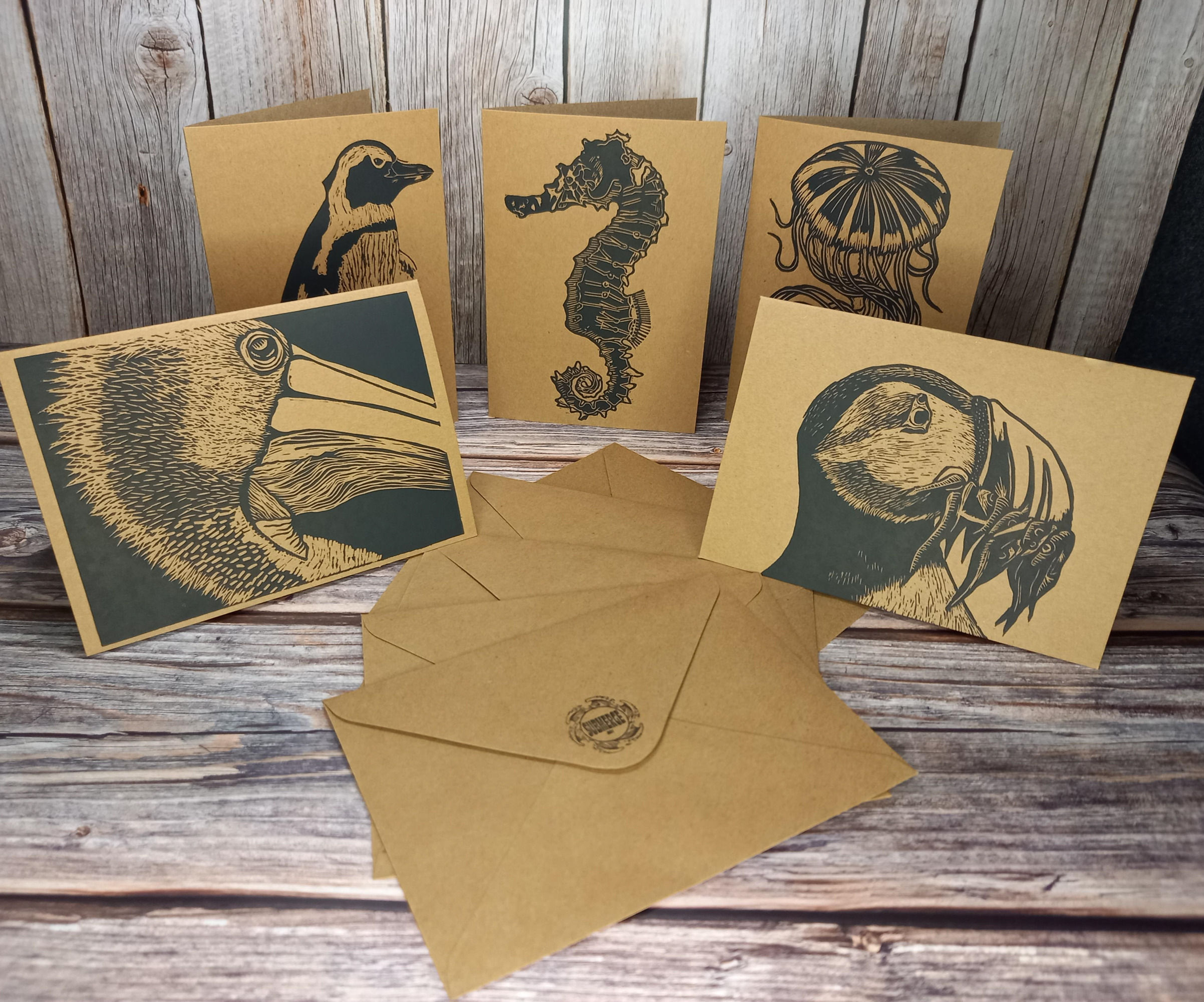 5 pack of Greetings Cards (Penguin, Puffin,