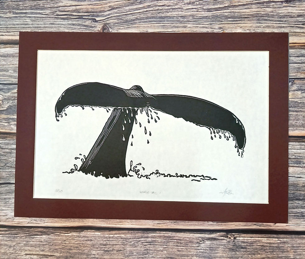 Thumbnail: Whale Tail Lino Print - limited edition on HoSHo paper