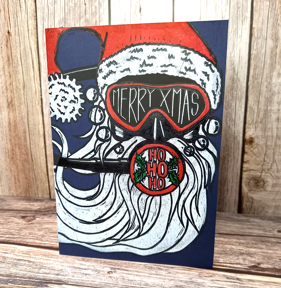 Scuba Santa hand printed Christmas greetings card