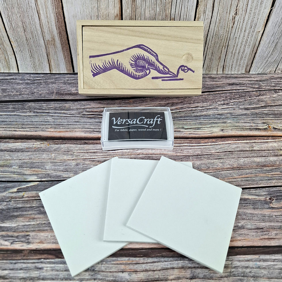 Lino stamp carving & block printing kit in Wooden box with specialist fabric printing ink pad for printing on Fabric