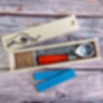 Lino carving printing tool kit in presentation wooden box with 3 x A6 Soft Blue Lino