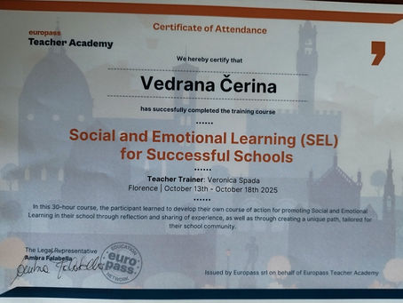 Pohađanje Erasmus+ strukturiranog tečaja Social and Emotional Learning for Successful Schools
