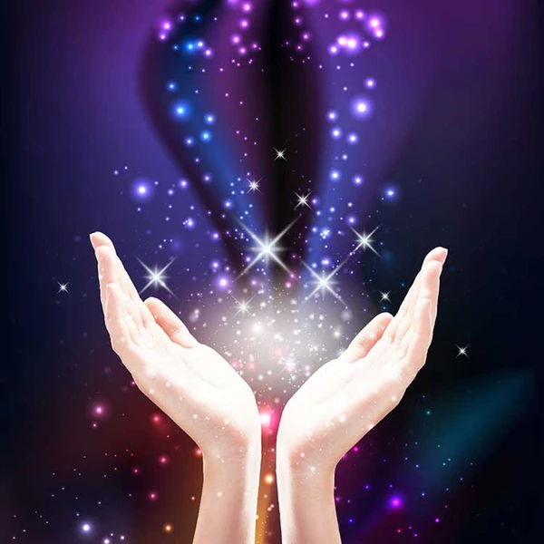 Hands showing energy floating upwards