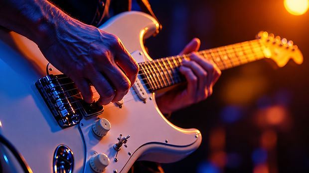 Guitarist playing the electric guitar. This image was created/enhanced using AI tools.