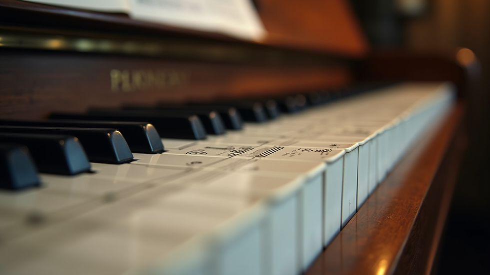 Eye-level view of a piano with sheet music