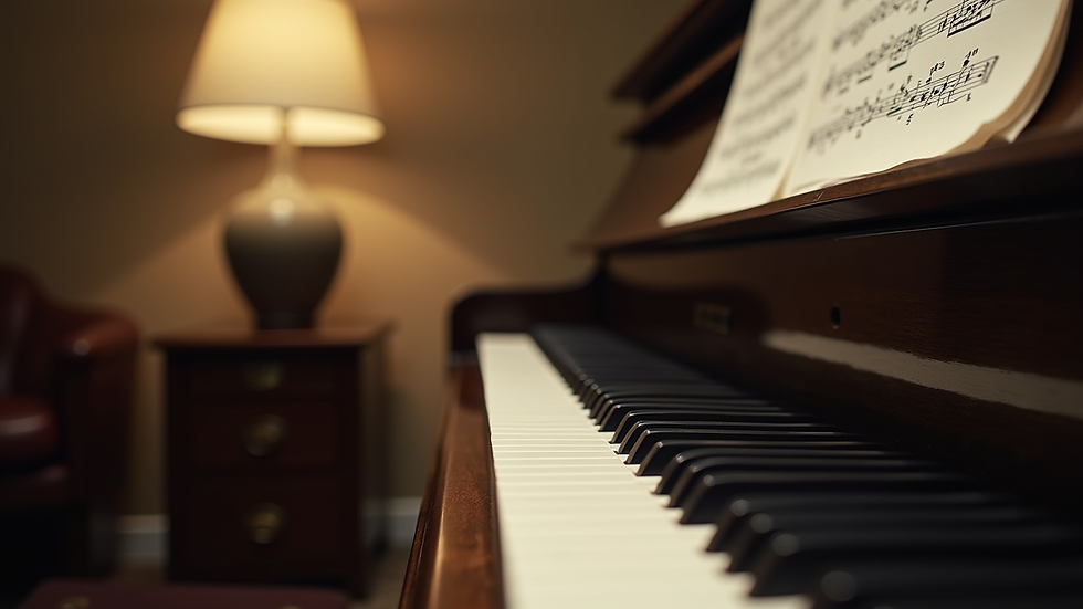 Eye-level view of a piano with sheet music