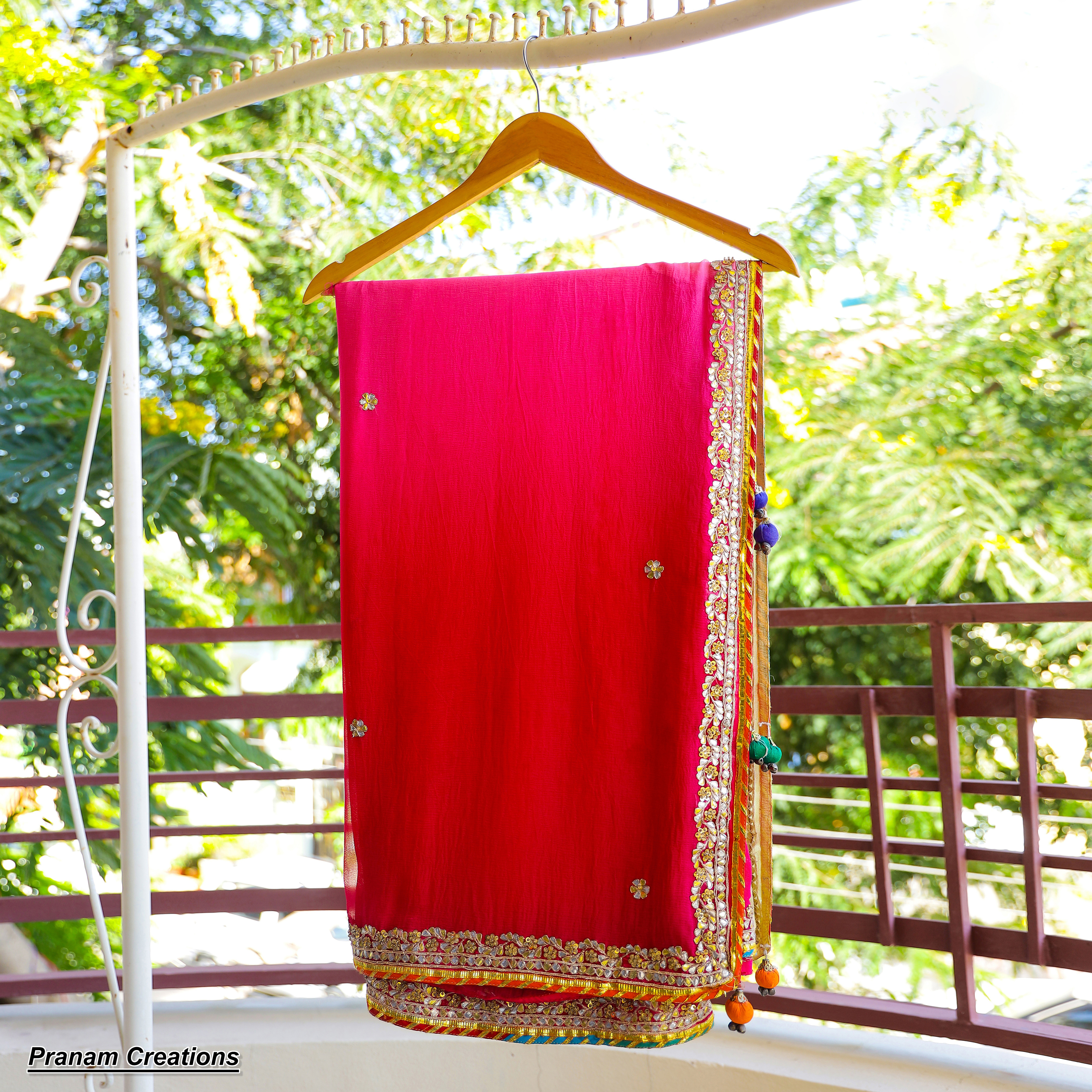 Pure chiffon dual tone saree with very fine gotta patti work