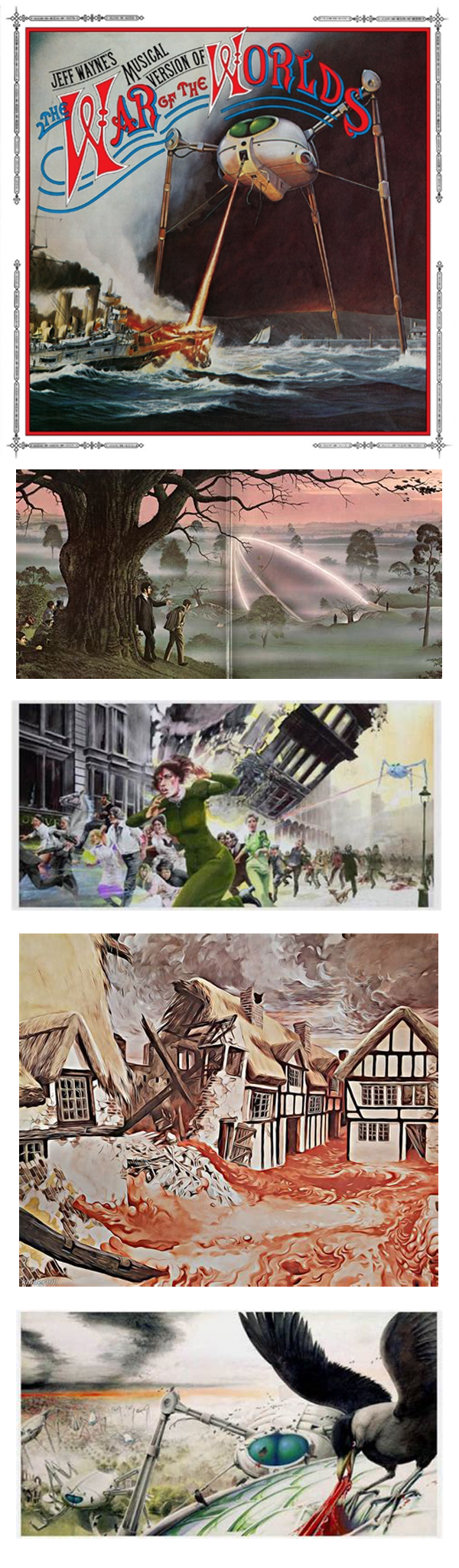 Images of the artwork contain within the War of the World's record album.