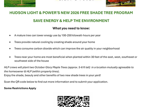 HUDSON LIGHT & POWER'S NEW 2026 FREE SHADE TREE PROGRAM