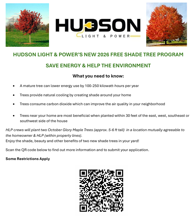 HUDSON LIGHT & POWER'S NEW 2026 FREE SHADE TREE PROGRAM