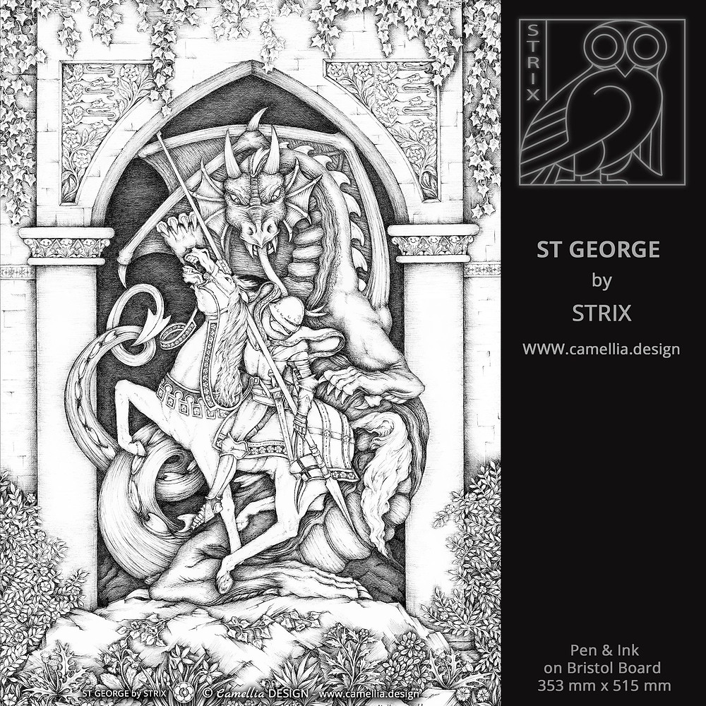 ST GEORGE | pen and ink drawing | artist STRIX