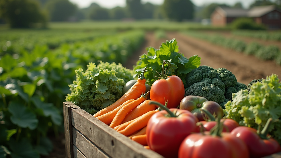 High angle view of a local farm with organic produce