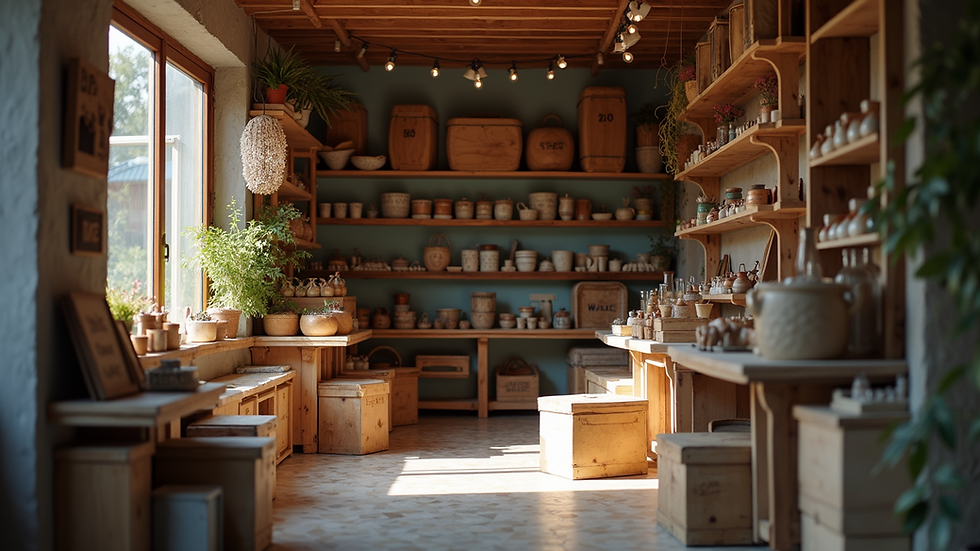 Eye-level view of a local shop filled with various handmade products
