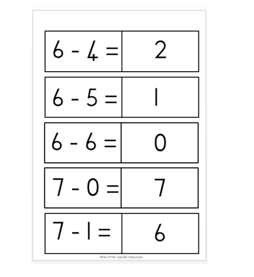 Subtraction flashcards