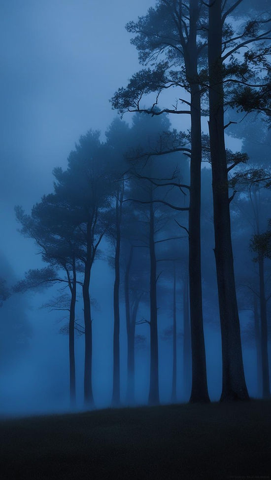 blue light forest“, „misty forest magic“, „silhouette evening light.jpg