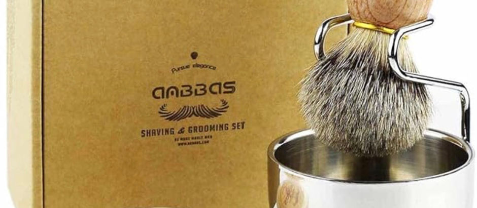 Anbbas Pure Badger Solid Wood Handle Hair Shaving Brush with Stainless Steel Shaving Bowl and Stand