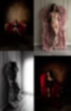 woman in large red robe and other woman in angel wings