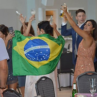 woman dancing with brazilian flag