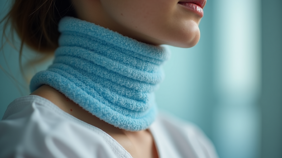 Close-up view of a cold compress on a neck