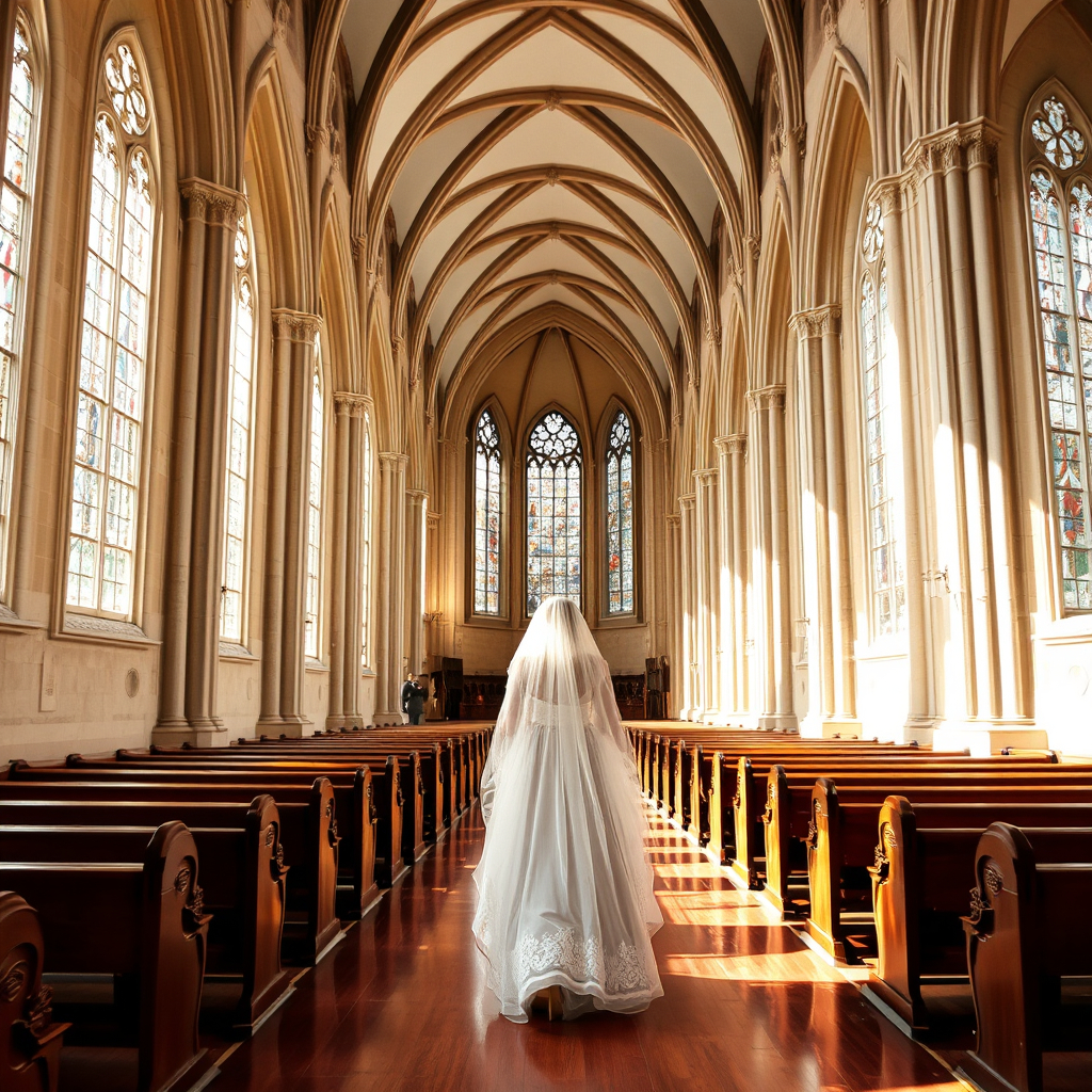 woman in a beautiful cathedral dress walking down a beautiful church.jpg
