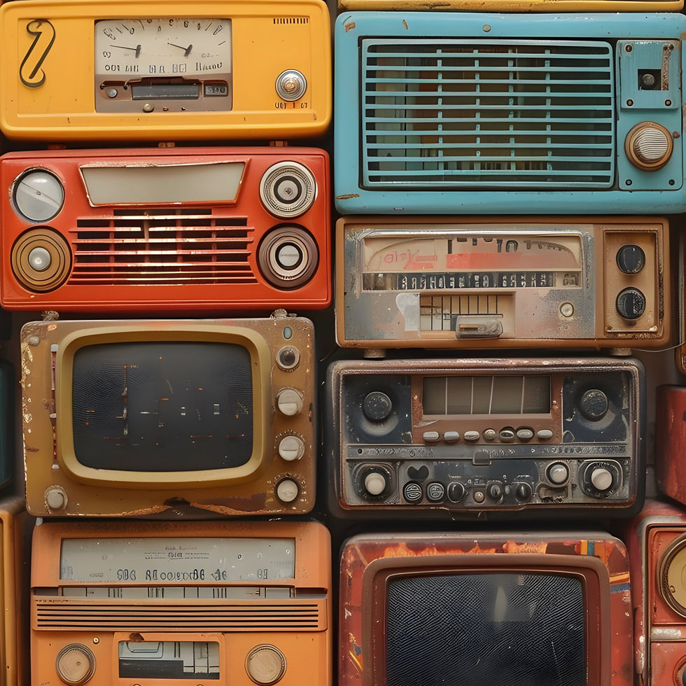 colourful antique radios as vintage artwork for your kitchen backsplash