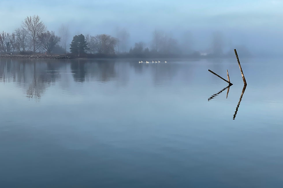 Thumbnail: Beautiful blue tones as the mist rises off the water in the tranquil artwork.  Elevate your kitchen backsplash decor.